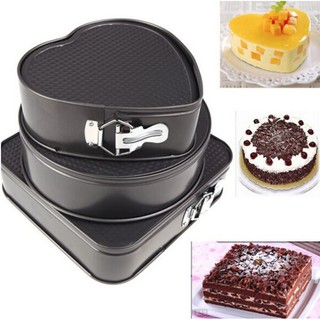 พิมพ์เค้ก เซต 3 ชิ้น 3 รูปทรง แบบถอดก้นได้ พิพม์เค้กเคลือบเทปล่อน Cake Mold