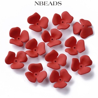 Nbeads ลูกปัดอะคริลิค เพ้นท์สีสเปรย์ 3 กลีบ ลายดอกไม้ สีแดง 23x20~22x7 มม. รู 1.6 มม. 20 ชิ้น