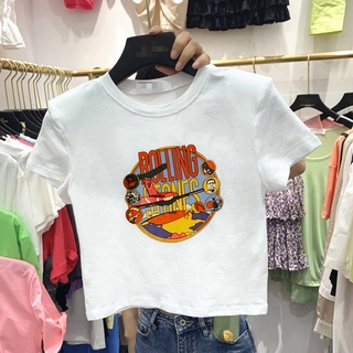 Fulllove เสื้อครอป ท็อป Cotton Sunmmer Fashion Short Sleeve T-shirt 020#