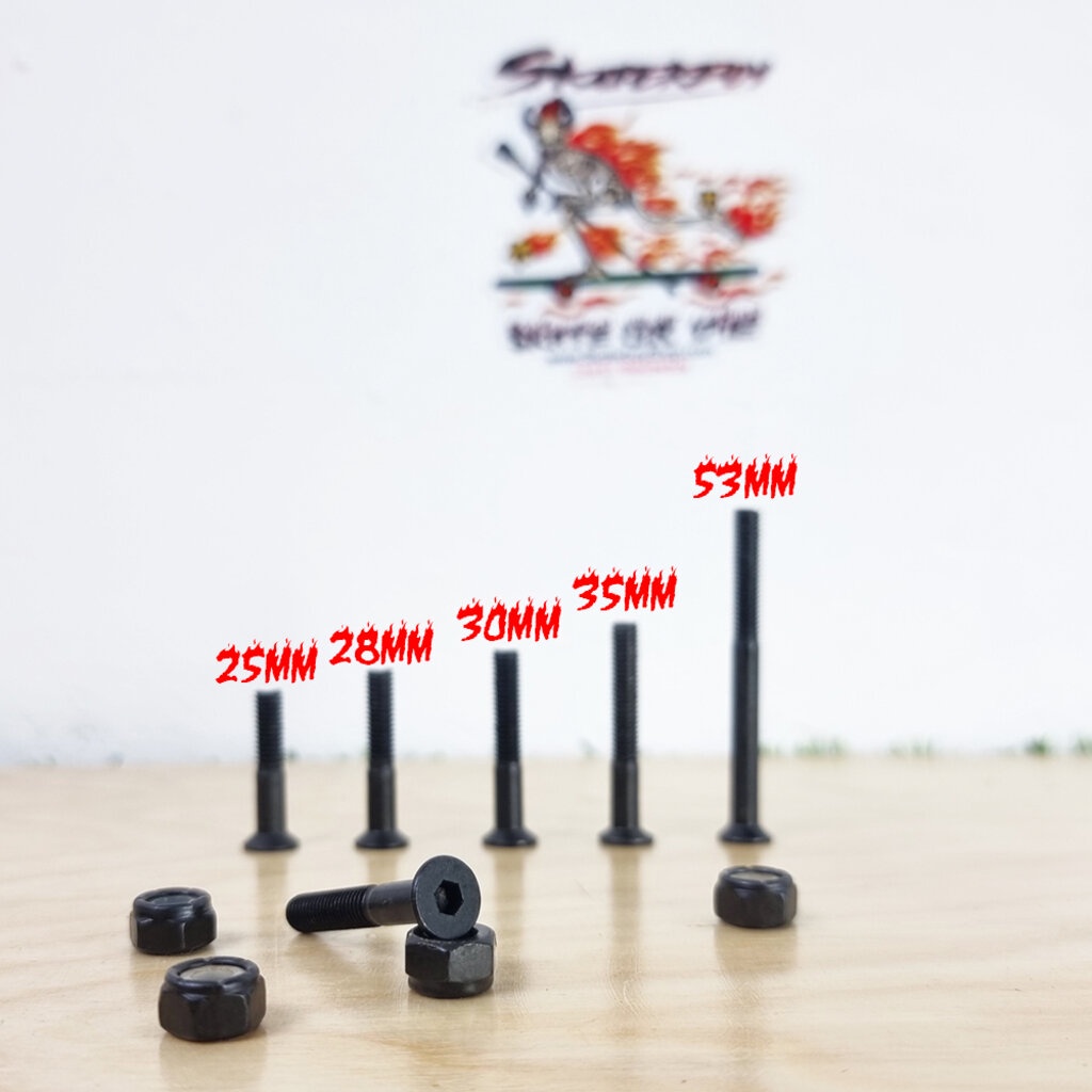 0504 น็อตยึดทรัคสเก็ตบอร์ด หัวหกเหลี่ยม มีบ่า พร้อมตัวเมีย ไซ้ skate tool 25mm 28mm 30mm 35mm 53mm