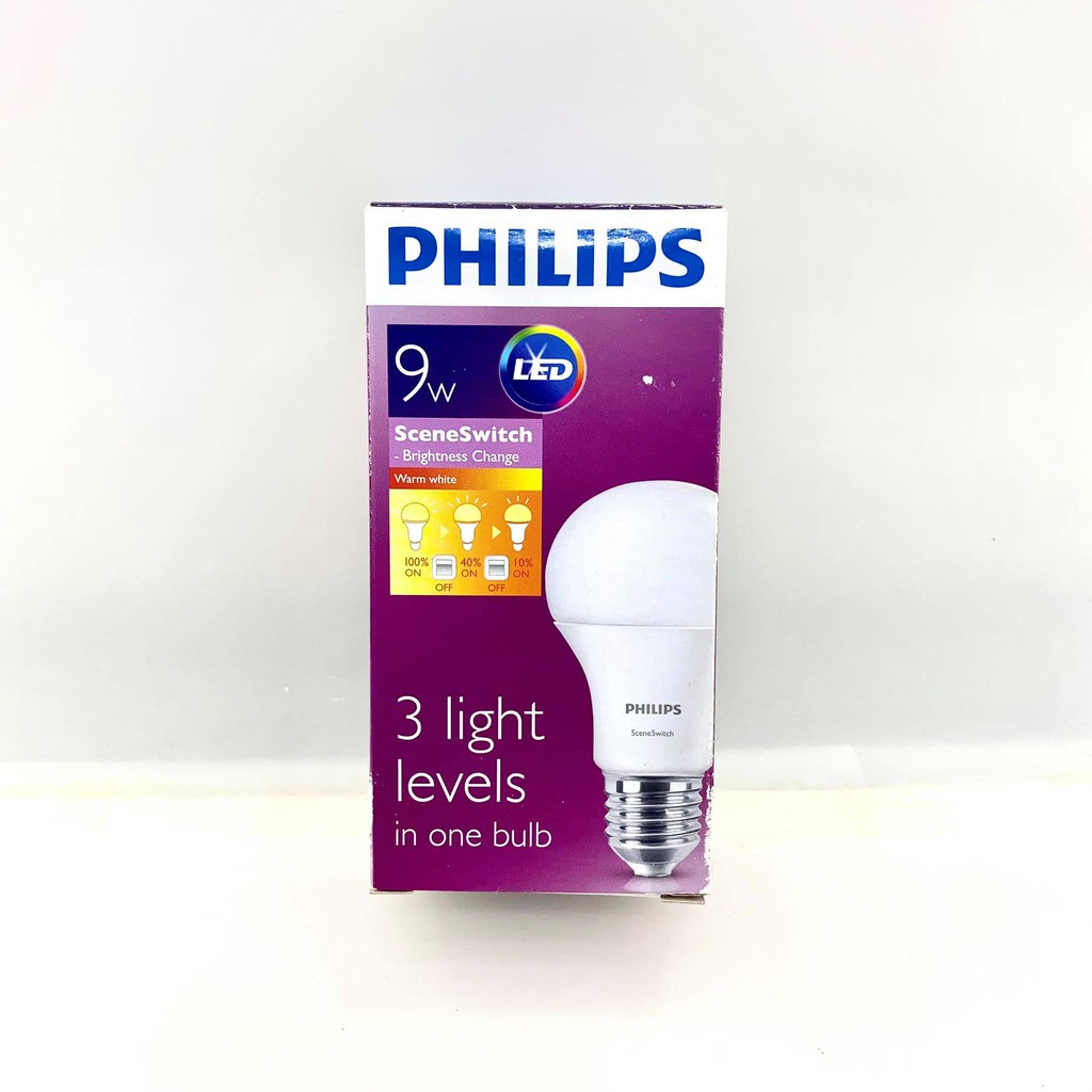 Philips หลอด LED Bulb Scene Switch Dim Tone 9W หลอดไฟหรี่แสงได้ 3 ระดับ สี Warm white ทัศศิพร Tassip