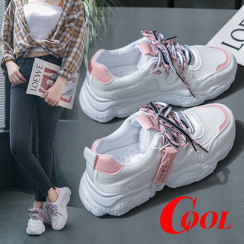 รองเท้า adidas แท้ รองเท้าผ้าใบสีขาว COOL SHOES (มาใหม่ AR-15)  รองเท้าผ้าใบผู้หญิง เสริมส้น 5 ซม.รองเท้าผ้าใบระบายอากาศ