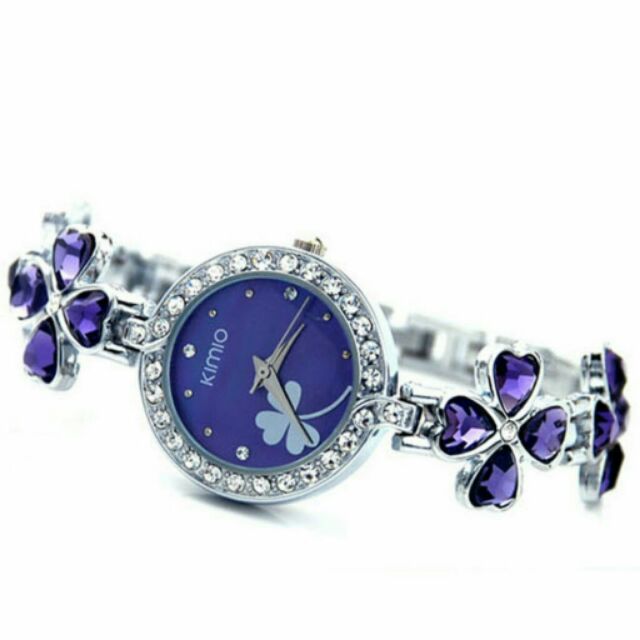 Kimio นาฬิกาข้อมือผู้หญิง  สายสแตนเลสประดับ Jewelry รุ่น K456L - สีม่วง