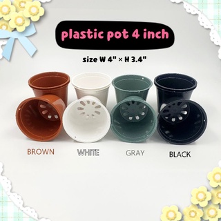 37POTS ซื้อ 1 แถม 1 กระถางต้นไม้พลาสติก 4" +จานรอง ทรงสูง โทนคลาสสิค