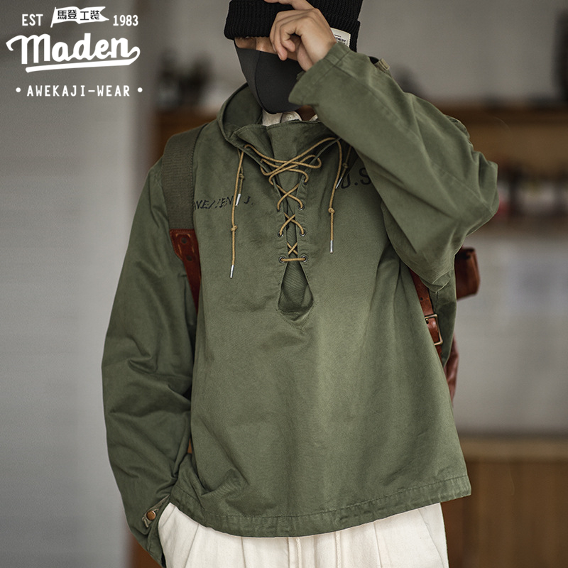 Retro tooling Mens American military wind deck suit loose oversize short sweater