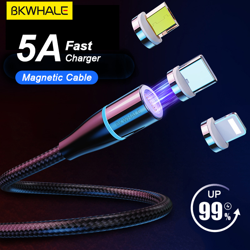 Bkwhale 33W สายชาร์จเร็ว 3 in 1 Micro USB / Type-C สายเคเบิลข้อมูล สายเคเบิลแม่เหล็ก พร้อมไฟ Led