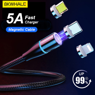 Bkwhale สายชาร์จเร็ว 5A 3 in 1 Micro USB / Type-C สายเคเบิลข้อมูล สายเคเบิลแม่เหล็ก พร้อมสายไฟ Led