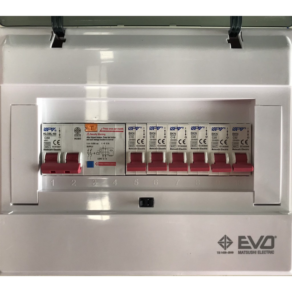 ตู้คอนซูมเมอร์ ตู้ควบคุมไฟกันดูด NPV 6 ช่องพร้อมเมน RCBO 32A,50A หรือ 63A และเบอร์เกอร์ย่อย รุ่น NCP