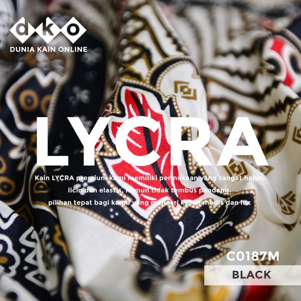 Hitam Dko LYCRA Fabric Premium Cotton Stretch Black Batik Motif 1/2 Circles