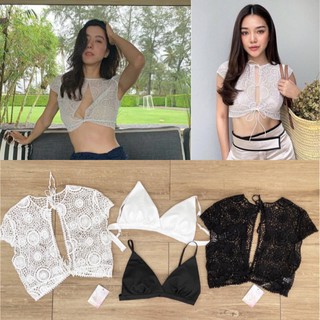 💫New💫(พร้อมส่ง) Crochet crop with braเสื้อลูกไม้รุ่นฮิต+บราบิกินี่