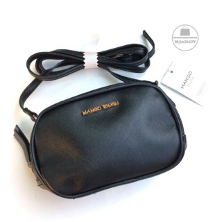 MANGO Saffiano-effect mini bag (outlet) สีดำ