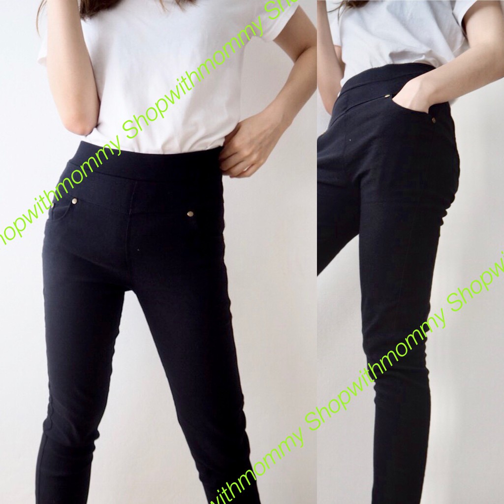 กางเกงสกินนี่ดำ ผ้ายืดใส่สบาย มาพร้อมกระเป๋า
