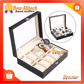 แหล่งขายและราคาNew Alitech C02 Watch Box 10 เรือน - กล่องจัดเก็บนาฬิกา 10 เรือน หนัง PU เจาะช่องกระจก คุณภาพดี สวย คุ้มค่าอาจถูกใจคุณ