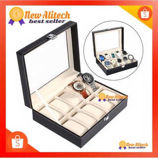 New Alitech C02 Watch Box 10 เรือน - กล่องจัดเก็บนาฬิกา 10 เรือน หนัง PU เจาะช่องกระจก คุณภาพดี สวย คุ้มค่า