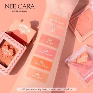 NEE CARA MINI HEART BLUSH ON N327 บลัชออน 6 สี มาในแพคเกจน่ารักละมุน หัวใจกรุบกริบ ของมันต้องมีนะคร้า