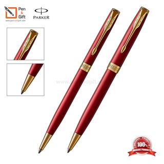 Parker Sonnet Intense Red Lacquer Slim Ballpoint Pen + Ballpoint Pen Set ชุดปากกาลูกลื่น ซอนเน็ต ลูกลื่นแบบสลิม สีแดง