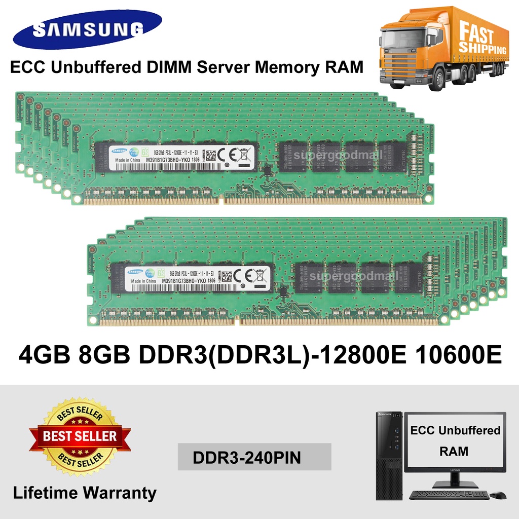 SAMSUNG เครื่องเสิร์ฟหน่วยความจํา 4G 8Gb 12800E 10600E Ddr3 Ddr3L-1600Mhz 1333Mhz 240Pin ECC Unbuffered DIMM Memory RAM