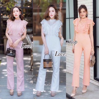 SS10969 Jumpsuit จั๊มสูท ลูกไม้ คอปีน ขายาว