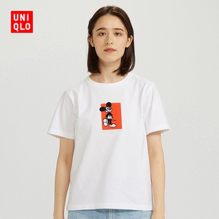 เสื้อยืดแขนสั้นพิมพ์ลาย Uniqlo สําหรับผู้หญิง 424785 Uniqlo เสื้อยืดคอกลมผ้าฝ้าย