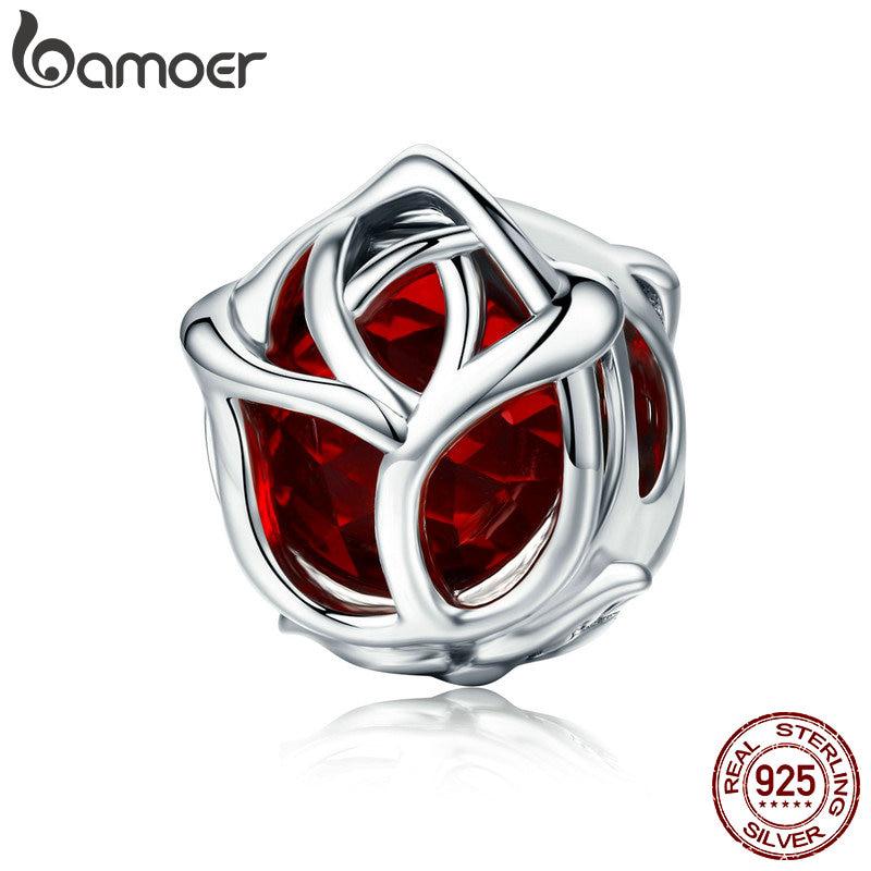 BAMOER Rose Flower Charm Beads fit Charm Bracelet DIY Romantic 100% 925 Sterling Silver SCC568