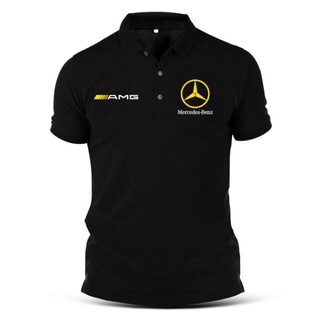 Amg เสื้อโปโล แขนสั้น คอปก ลายโลโก้ สีทอง แฟชั่นฤดูร้อน สําหรับผู้ชาย