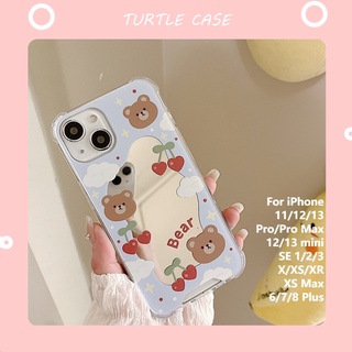 [พร้อมส่ง] เคสโทรศัพท์มือถือแบบกระจก ลายการ์ตูนหมี เชอร์รี่ สําหรับ iPhone 14 13 12 11 PROMAX XS XR XSMAX SE2020 6 7 8PLUS MINI