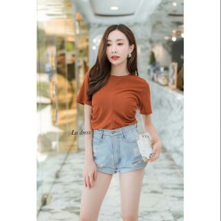 เสื้อคอกลมจับจีบสองข้าง ผ้าซีทรู