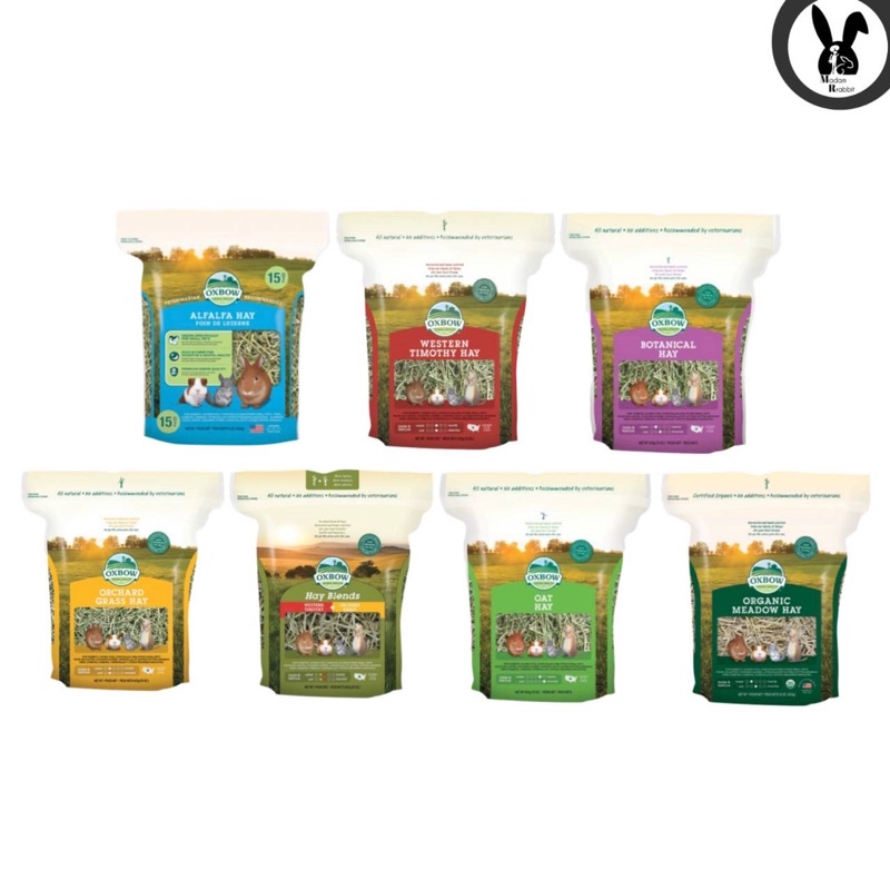 Oxbow Timothy hay,,Alfalfa hay,,Botanical hay,,Hay blends,,Orchard grass hay,,Organic meadow hay,,Oa
