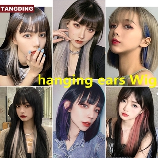 【COD Tangding】Hang Ear One Piece Style Straight Grey Yellow Blue Red Pink Color Hair Wig