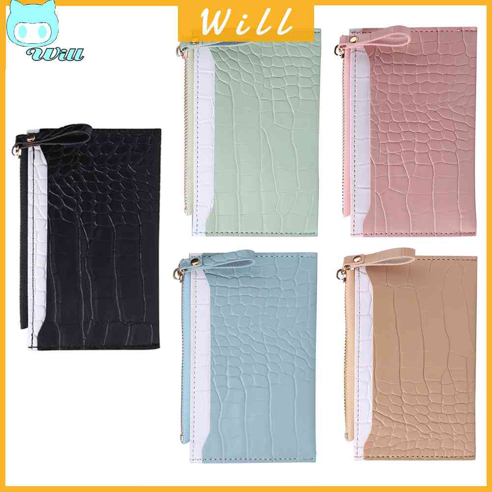 กระเป๋าสตางค์ลําลอง หนัง PU ใบเล็ก ใส่บัตรได้ สีตัดกัน แฟชั่นสําหรับสตรี