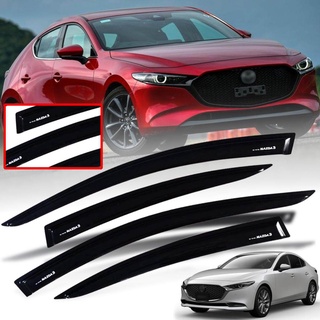 กันสาดประตู รุ่น มาสด้า 3 MAZDA 3 ปี 2020 - 2021 สีดำเงา โลโก้ MAZDA 3 สีขาว 4 ชิ้น