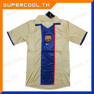 Barcelona 2001/2002 Away เสื้อบาร์เซโลน่าย้อนยุค เสื้อบาซ่าย้อนยุค เสื้อบอลบาเซโลน่ารุ่นเก่า สีทอง