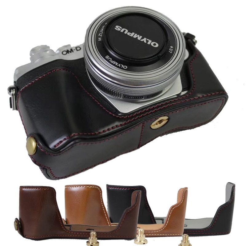 หนัง PU ครึ่งชุดสําหรับ Olympus OM-D EM10III E-M10 Mark III EM10 III กระเป๋ากล้อง