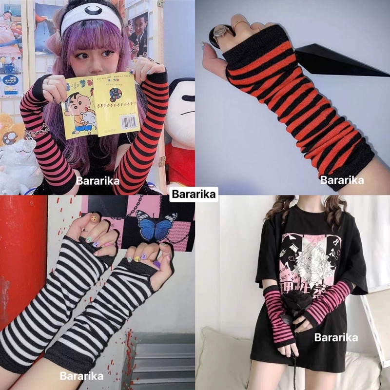 พร้อมส่งจากไทย (M09) ถุงมือยาว ถุงมือผ้าเปิดนิ้วสไตล์ jk ฮาราจุกุ E-girl แบบหลากสี