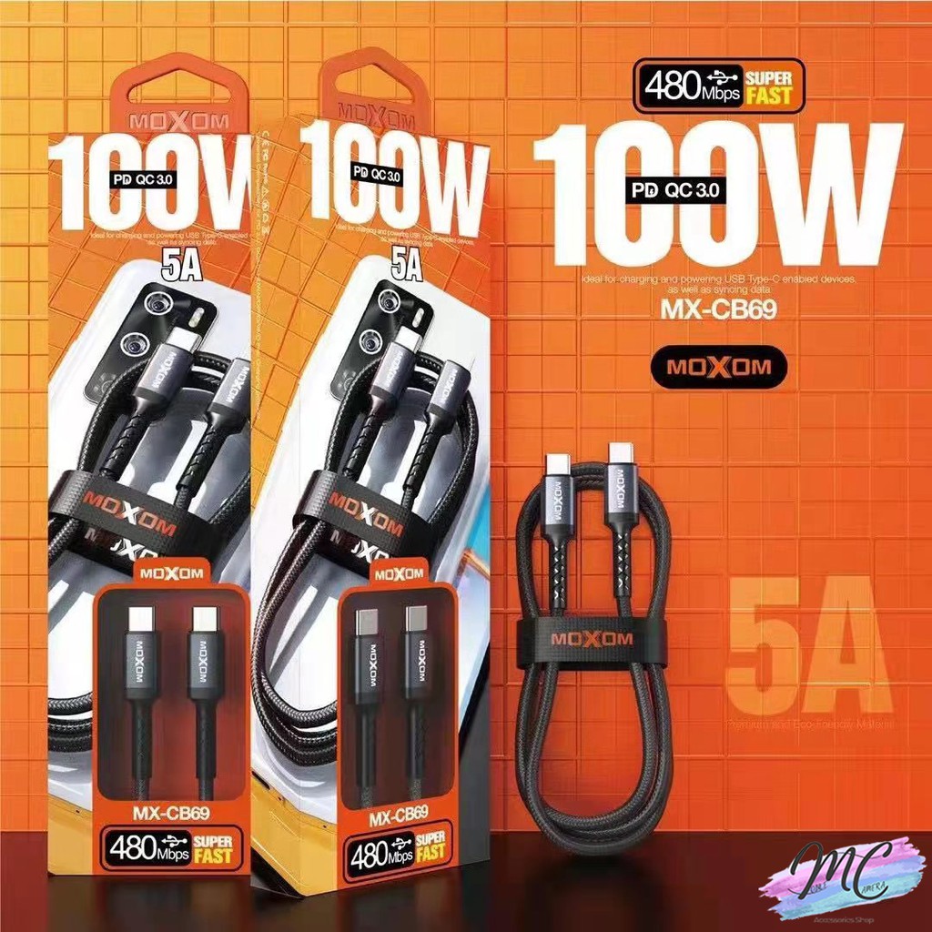 MOXOM MX-CB69 PD 100W Data Cable 5A 20V 480Mbps Super Fast Charger QC 3.0 / Type C ถึง Type C