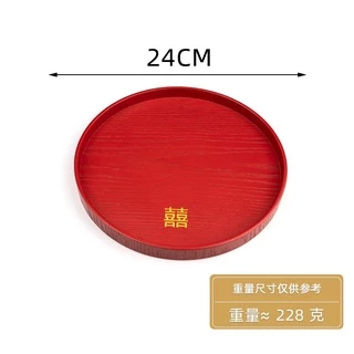 ถาดรองแก้วน้ำชาแบบไม้ มีลายซังฮี้สีทอง ขนาด 24 เซนติเมตร