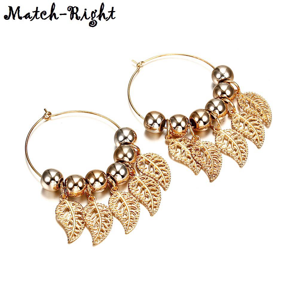 ต่างหูใบที่มีสีสันชาติพันธุ์ Women Fashion Statement Earrings Multicolor Alloy Leaf Ethnic Drop Earrings