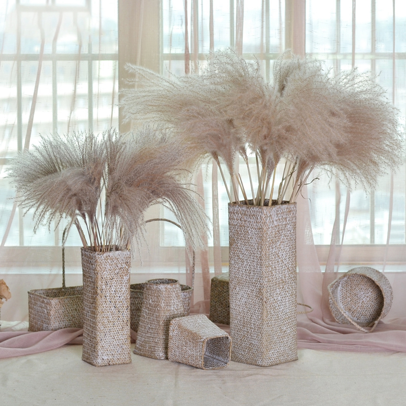 Nordic สาหร ่ ายทอดอกไม ้ ตะกร ้ าหวายแจกัน Ins Home Decor Photo Props