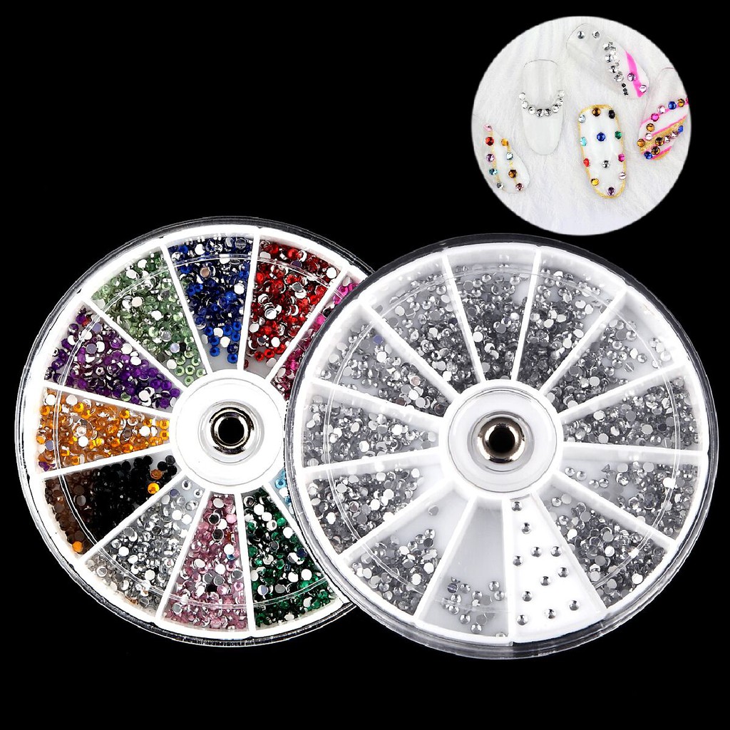Monja 2400 ชิ้นลูกปัดคริสตัลทรงกลมสําหรับตกแต่งเล็บ nail rhinestones crystal decor wheel box
