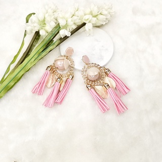 ต่างหูดอกไม้ที่มีสีสันตำบลโบฮีเมีย  Statement Earrings Colorful Fabric Flower Bohemia Drop Earrings