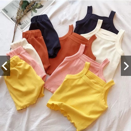 CHILDRENS SINGLET SET / PLAIN TODDLER SINGLET SET พร้อมกางเกงขาสั้น 1-5 ปี RIB KIDDY
