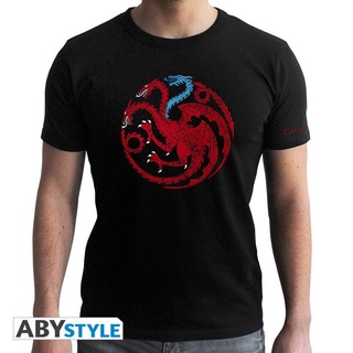 เสื้อยืดสีขาว✼GAME OF THRONES - Tshirt Targaryen Viserion man SS black - new fitS-4XL