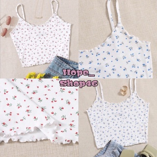 HopeS พร้อมส่ง 🌷 เสื้อสายเดี่ยว/ครอป Flower Crop Top ผักกาดหอม  ลายดอกไม้ เสื้อผ้าผู้หญิงมี2สี (K025)