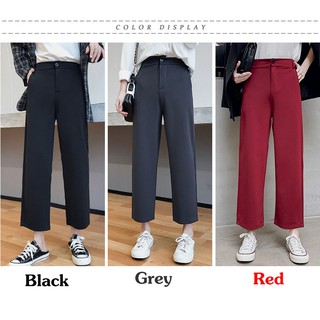 *Korean Style* กางเกงขายาว ขา5ส่วน ผู้หญิง กระดุมหน้า สม๊อกหลัง มี 3 สี มีปลายทาง (รุ่น TW-006)  ​--พร้อมส่งในไทย--