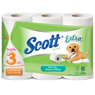 🔥*พร้อมส่ง*🔥 สก็อตเอ็กตร้ายาวสุดพิเศษ แพ็ค 6 ม้วน Scott Tissue Extra 6 Rolls Super Jumbo Roll