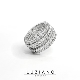 💙 จัดส่งฟรี! EMS 💙 แหวนเงินแท้ Luziano Signature Ring แหวนเพชรรอบวง CZ แหวนนิ้วชี้ แหวนเงิน เพชรสังเคราะห์ เงินชุบทองขาว