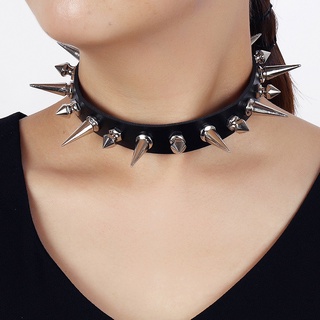 European and American Harajuku Style Black Punk Rock Leather Necklace Necklace Gothic Spiked Trendy Sexy Jewelry