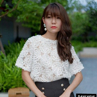  Flowers Furs Top Koreastyle  เสื้อมุ้งเกาหลี ติดดอกไม้ปุยๆสวยฟรุ้งฟริ้งน่ารัก ใส่สวยปังมากๆ แมตคู่กะกางเกง