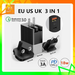 อะแดปเตอร์ USB/Type C พร้อมหัวแปลง EU/UK Mcdodo (รับประกัน 1 ปี)