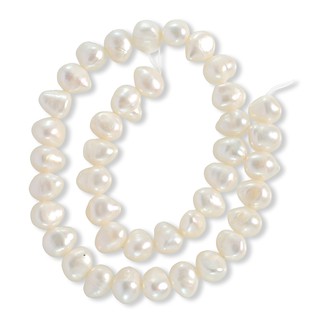 ลูกปัดมุกแท้ (Pearl) ลักษณะเม็ดกลมแบน (Flat Round) 9x10,11 mm - (LZ-0467 สีขาว)